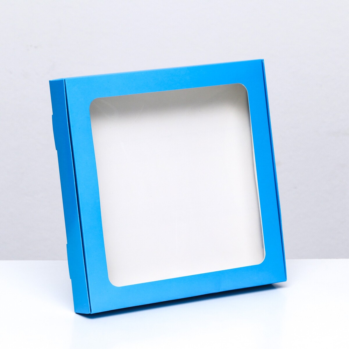 Коробка самосборная с окном синяя, 21 х 21 х 3 см