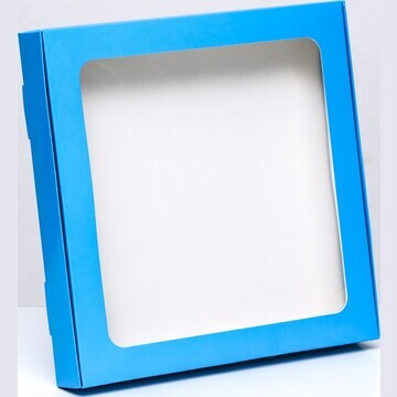 Коробка самосборная с окном синяя, 21 х 