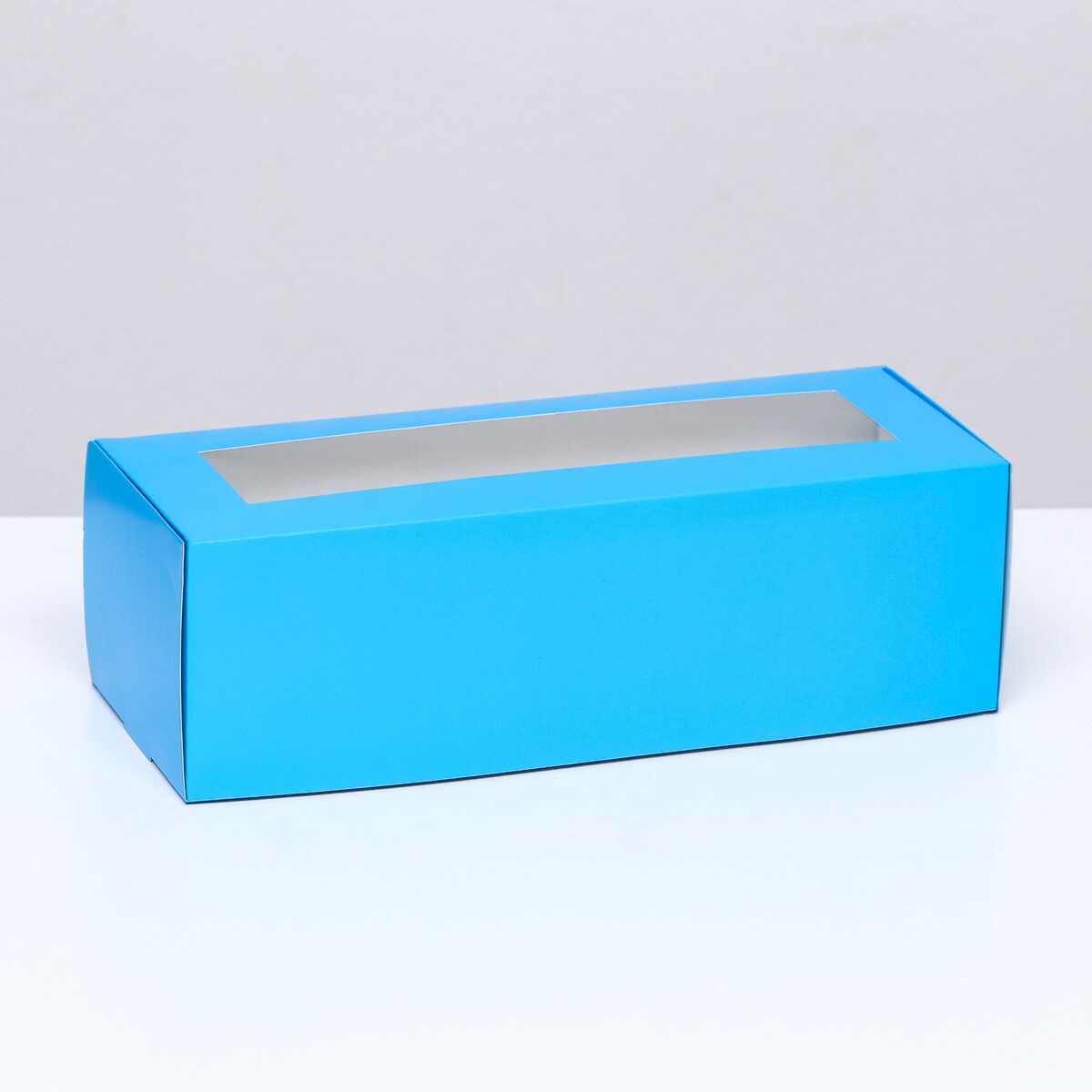 Коробка складная с окном под рулет, голубая, 26 х 10 х 8 см