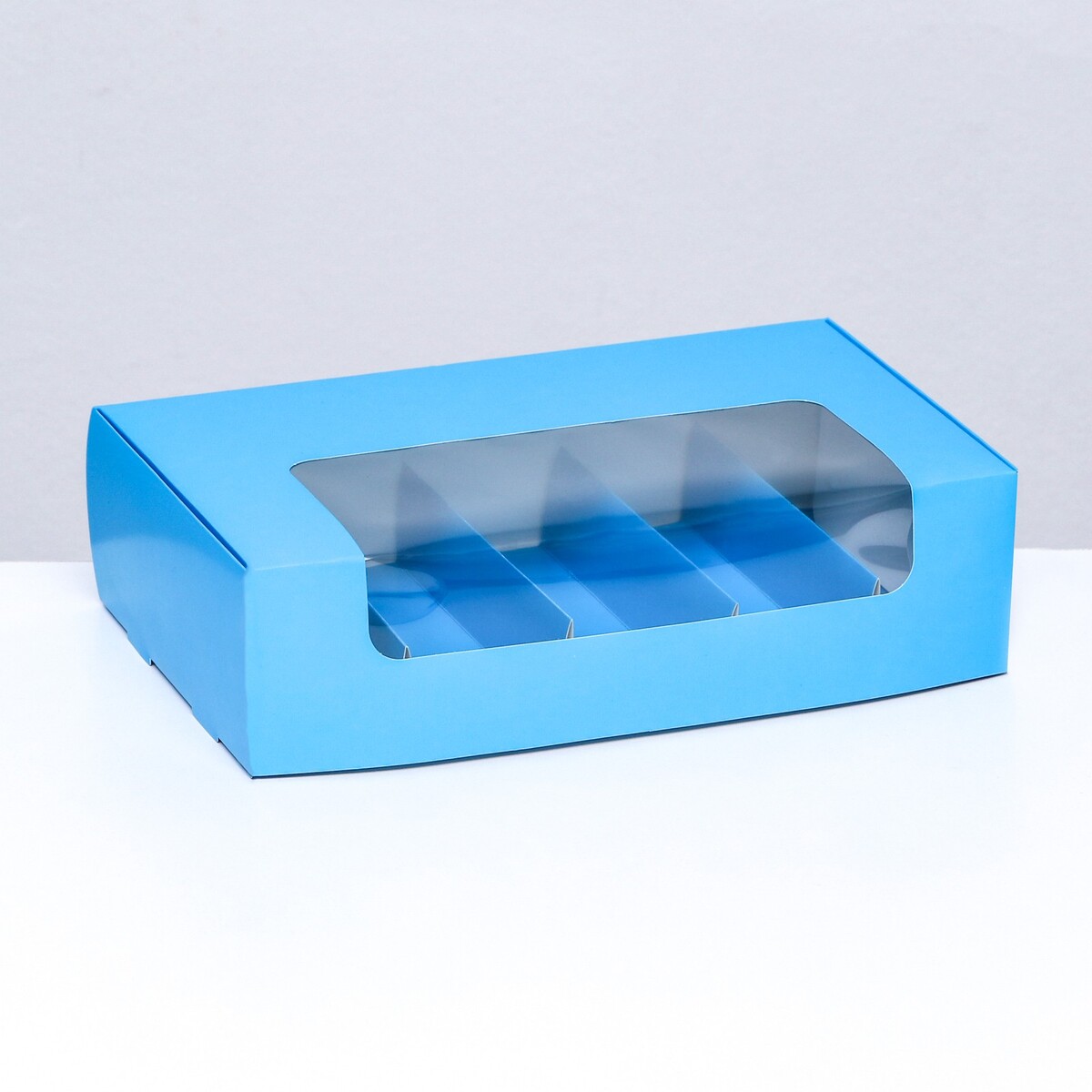 Коробка складная, под 5 эклеров голубой, 25 х 15 х 6,6 см коробка на 4 капкейка голубой 18 5 × 18 × 10 см