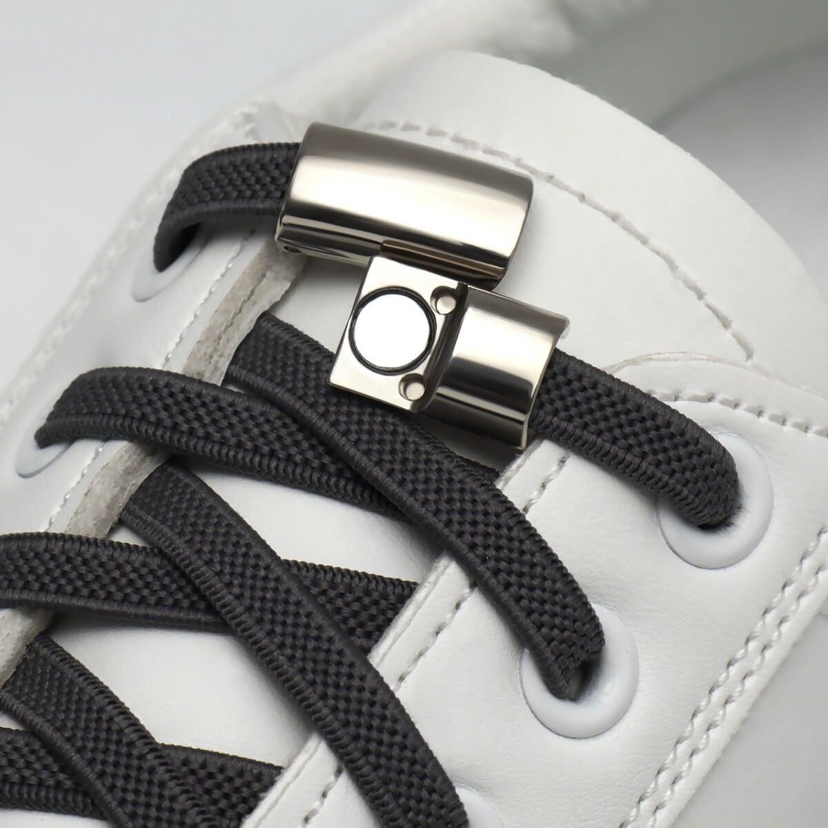 фото Шнурки для обуви, пара, с плоским сечением и фиксатором на магнитах, 100 см, цвет серый onlitop