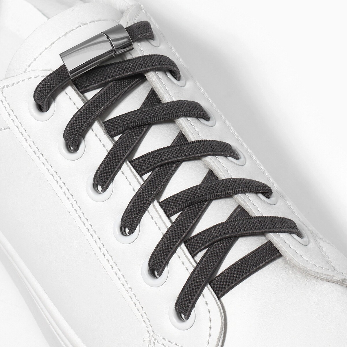 фото Шнурки для обуви, пара, с плоским сечением и фиксатором на магнитах, 100 см, цвет серый onlitop