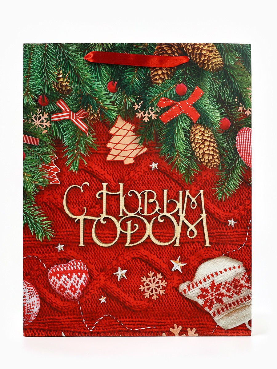 

Пакет подарочный новогодний ламинированный, Красный
