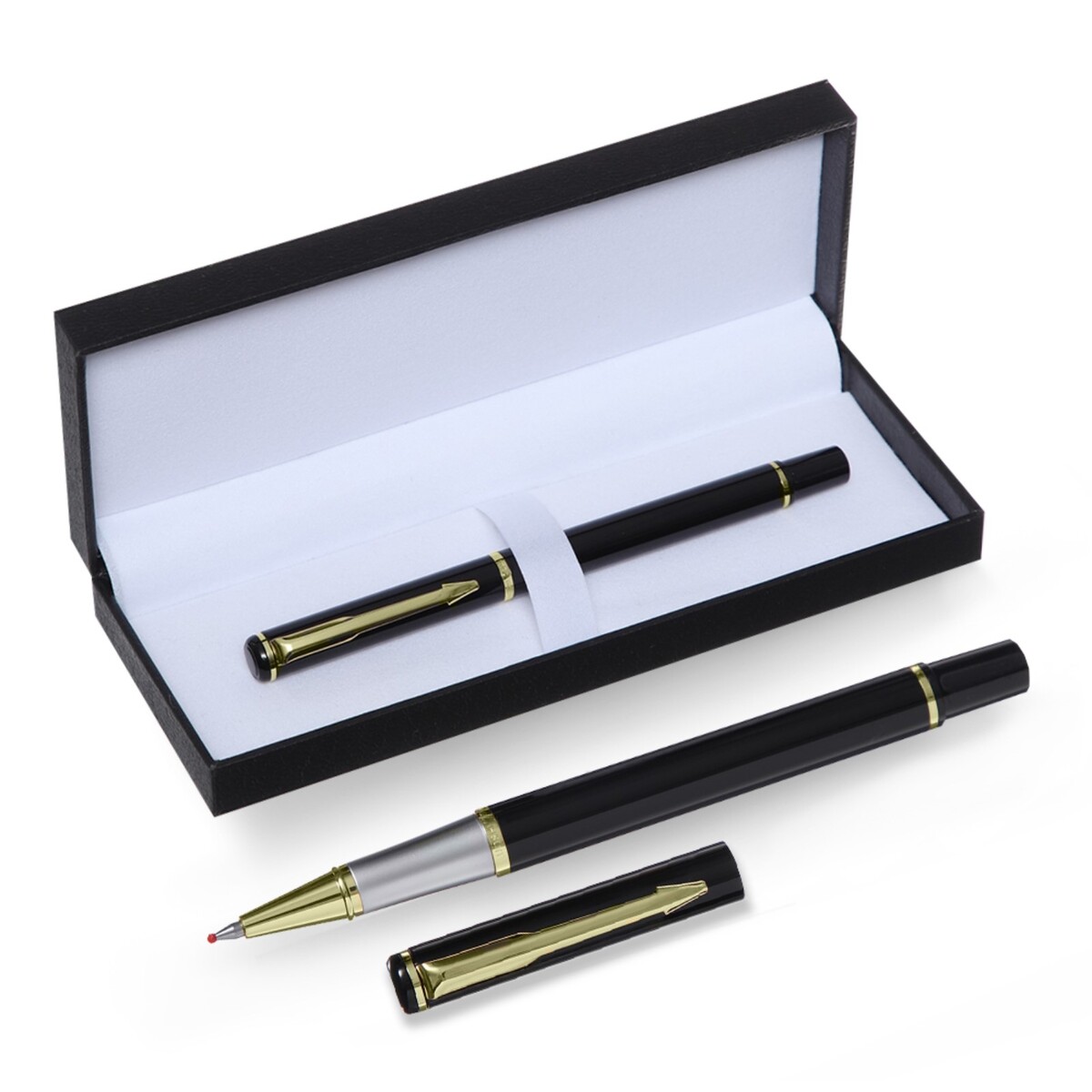 Ручка подарочная роллер в кожзам футляре, корпус черный, золото, серебро внешний корпус 2 5 gembird ee2 u2s 5 s серебро