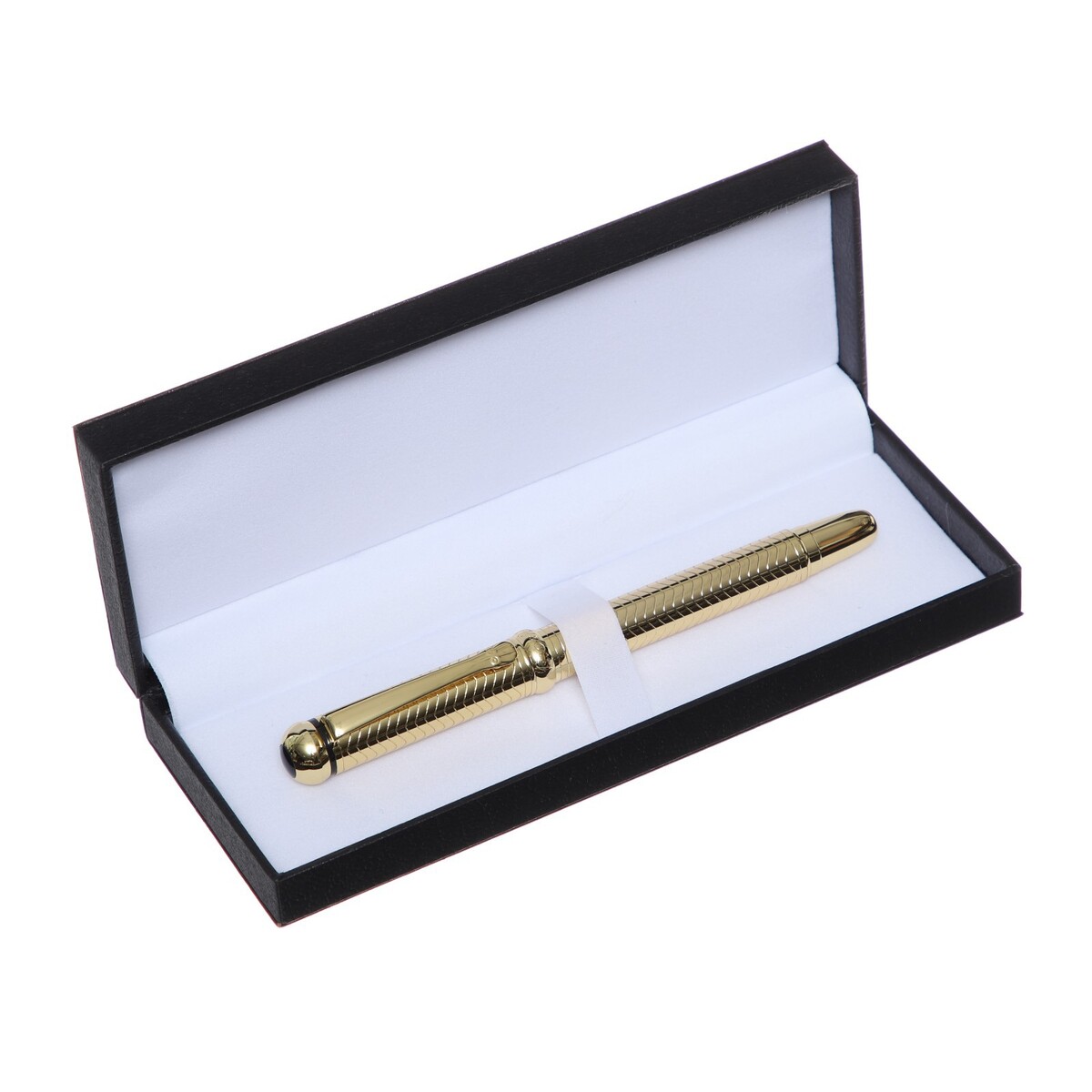 Ручка подарочная перьевая в кожзам футляре, корпус золото, серебро ручка в футляре