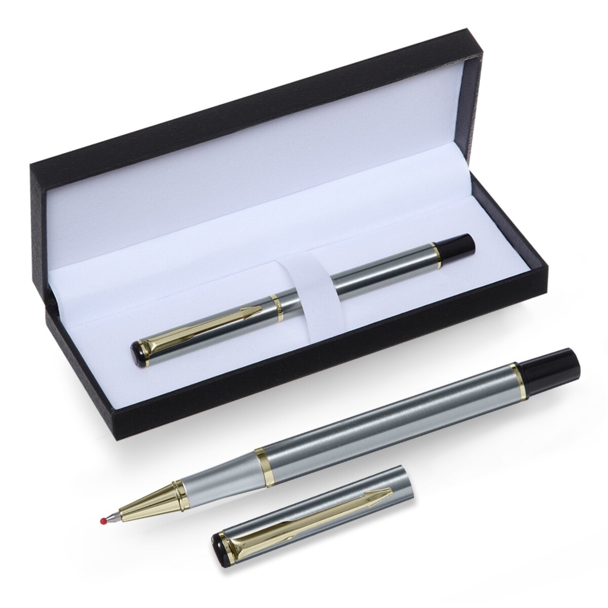 Ручка подарочная роллер в кожзам футляре, корпус серебро,золото ручка скоба cappio square rsc007 алюминий м о 128 мм серебро