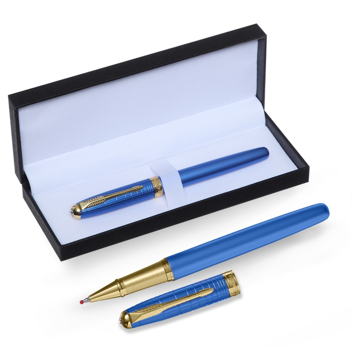 Ручка подарочная роллер, в кожзам футляре, корпус синий, золото ручка подарочная роллер в кожзам футляре корпус серебро золото