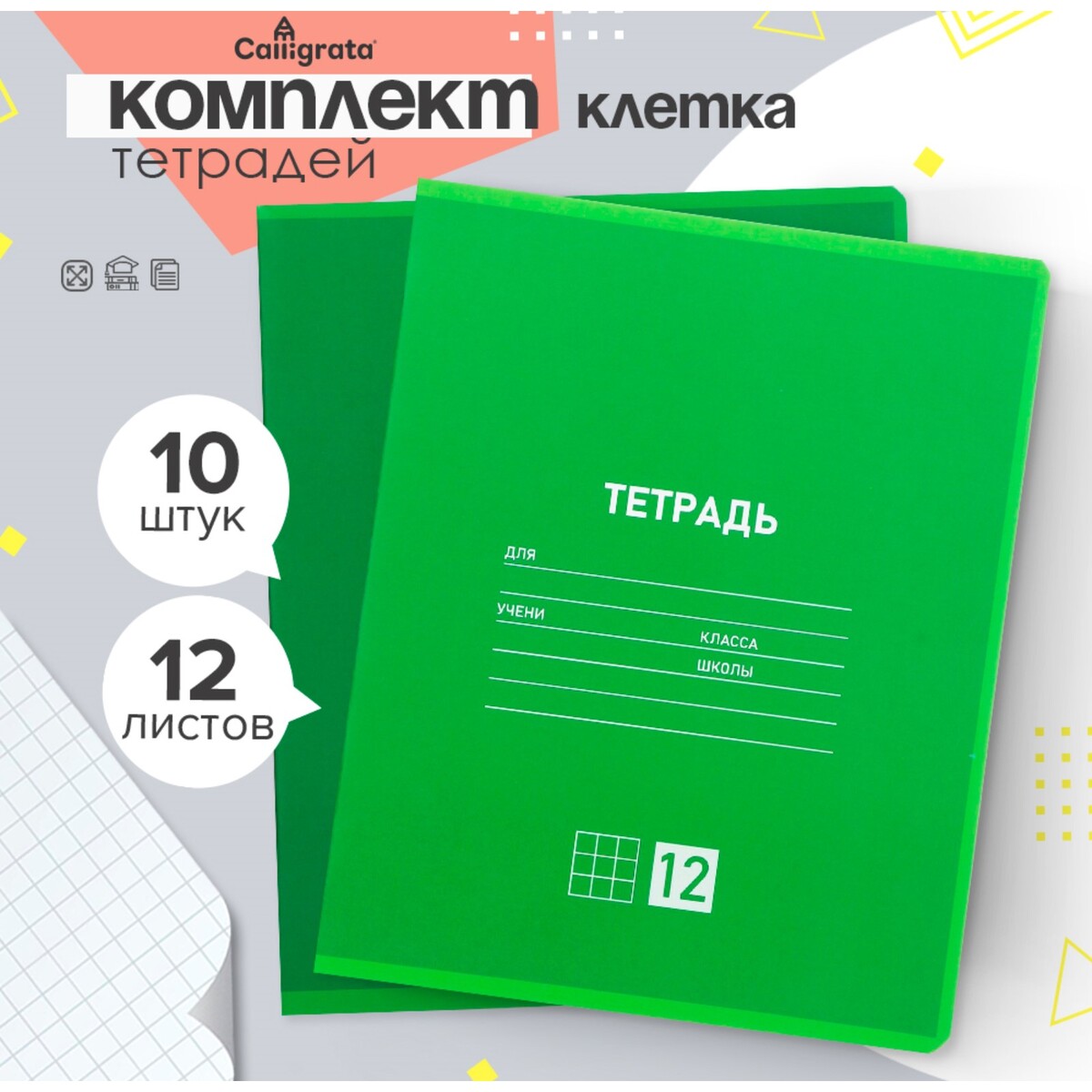 

Комплект тетрадей из 10 штук, 12 листов в клетку calligrata