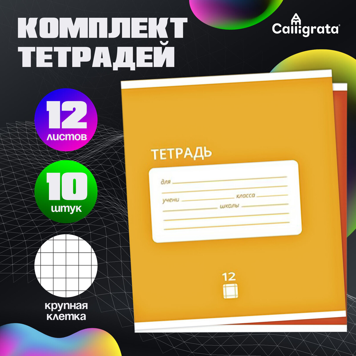 

Комплект тетрадей из 10 штук, 12 листов в крупную клетку calligrata