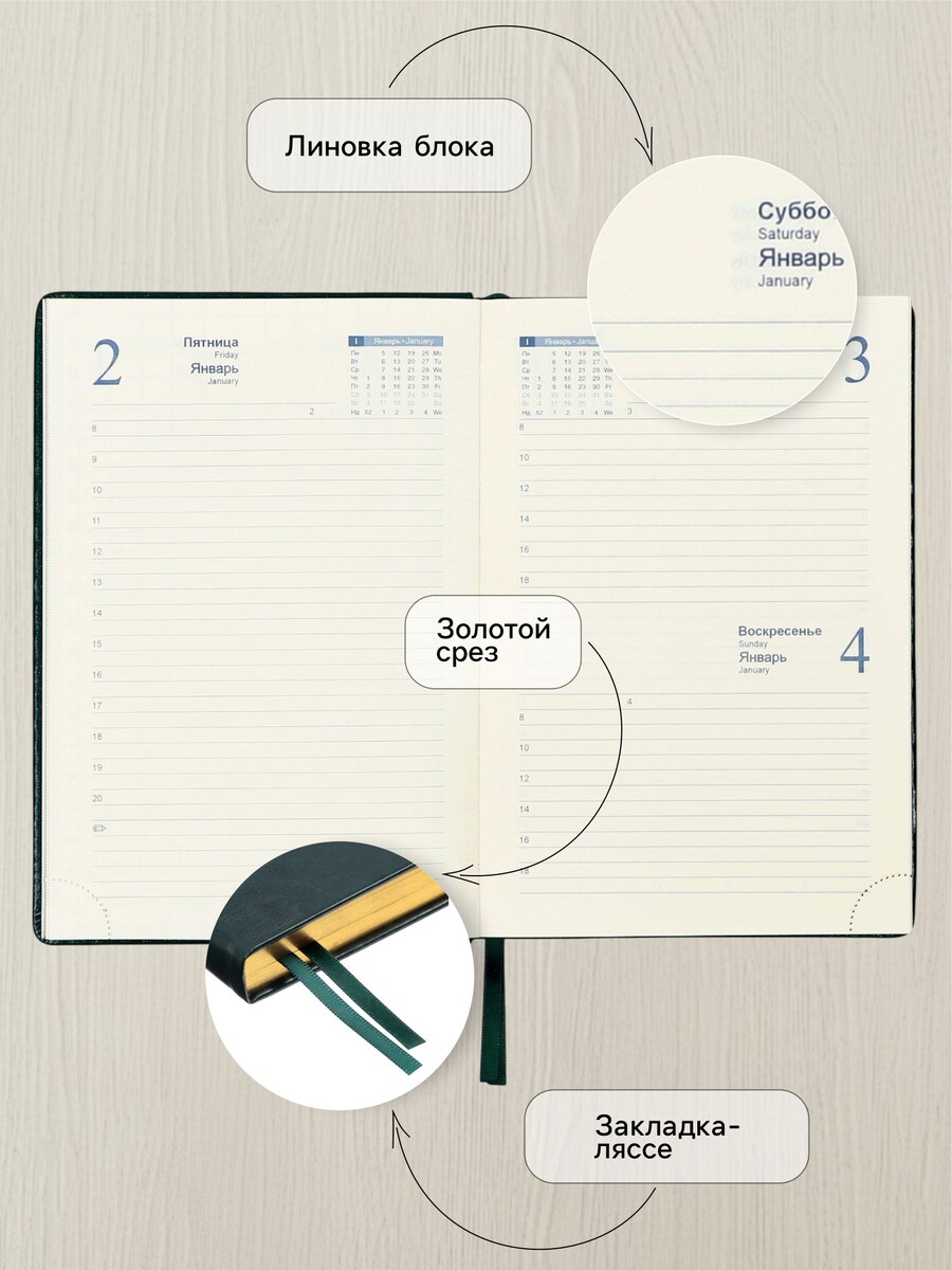 

Ежедневник датированный calligrata, а5, 2026, твердая обложка из искусственной кожи, Зеленый