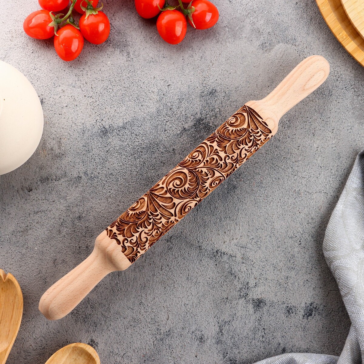 

Резная скалка с узорами, Коричневый