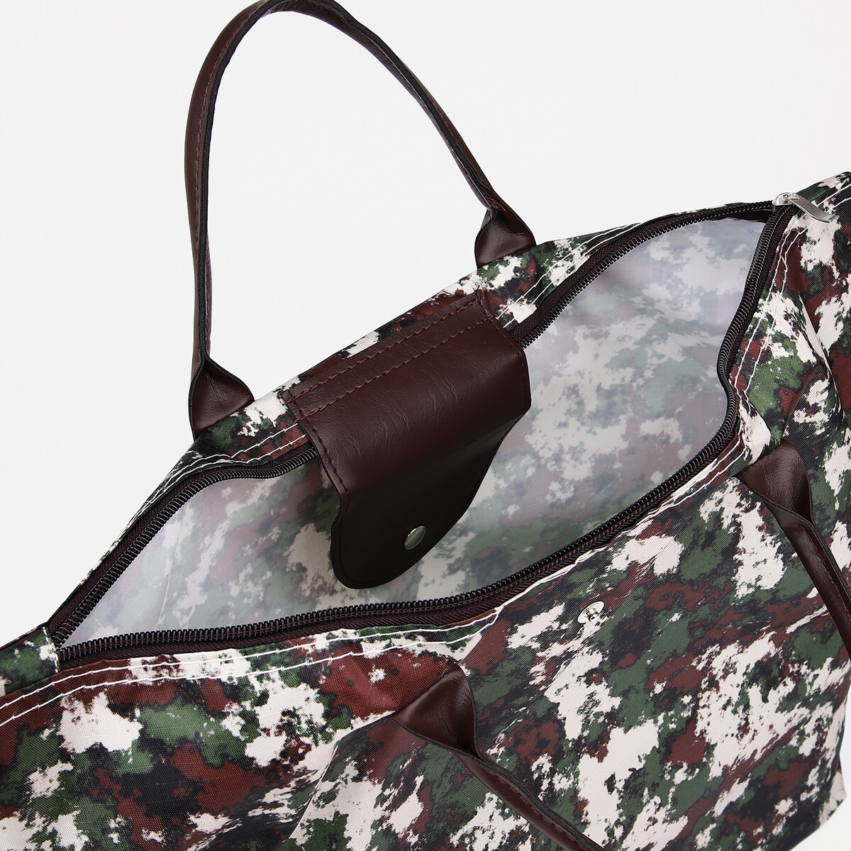 фото Сумка хозяйственная на молнии, складная, цвет коричневый/зеленый no brand