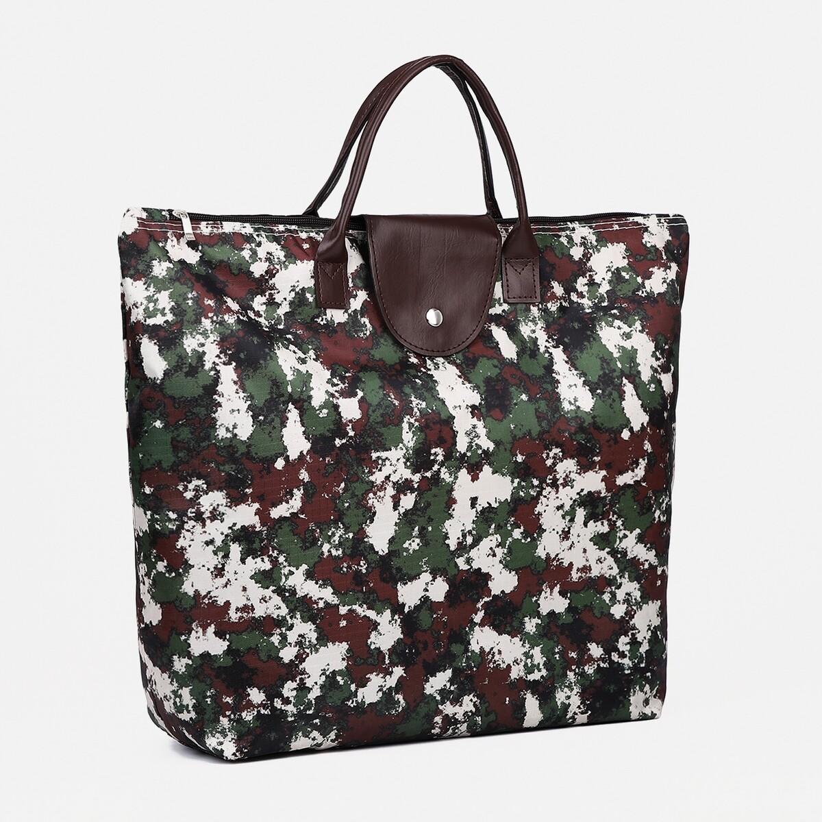 фото Сумка хозяйственная на молнии, складная, цвет коричневый/зеленый no brand