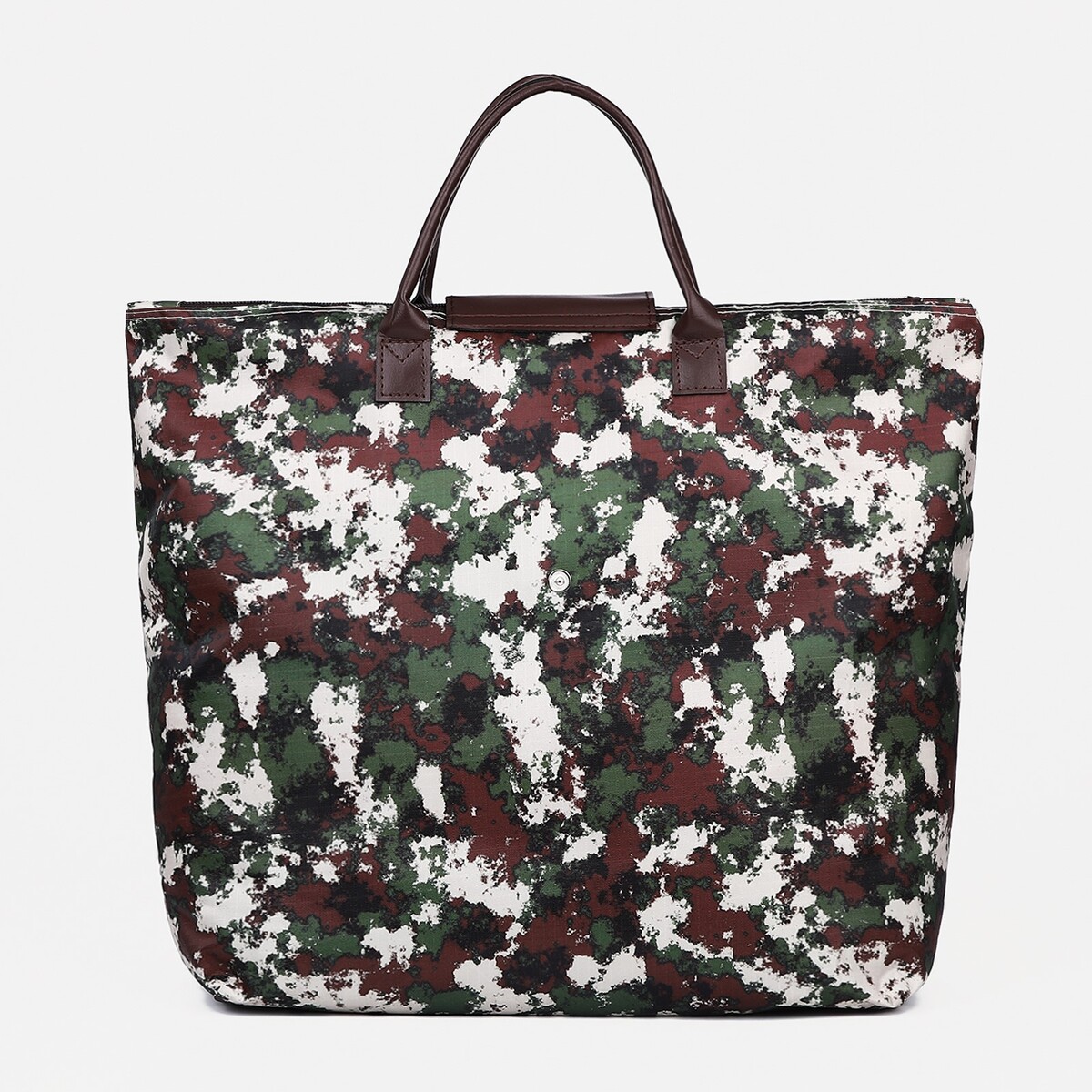 фото Сумка хозяйственная на молнии, складная, цвет коричневый/зеленый no brand