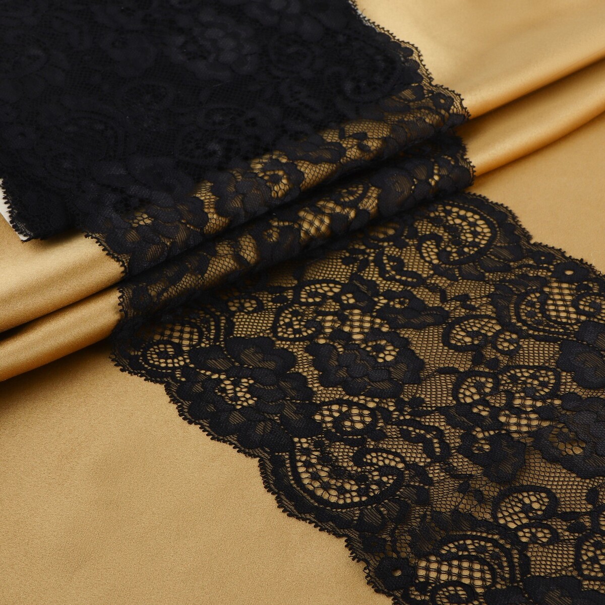 Кружевная эластичная ткань, 190 мм × 2,7 ± 0,5 м, цвет черный