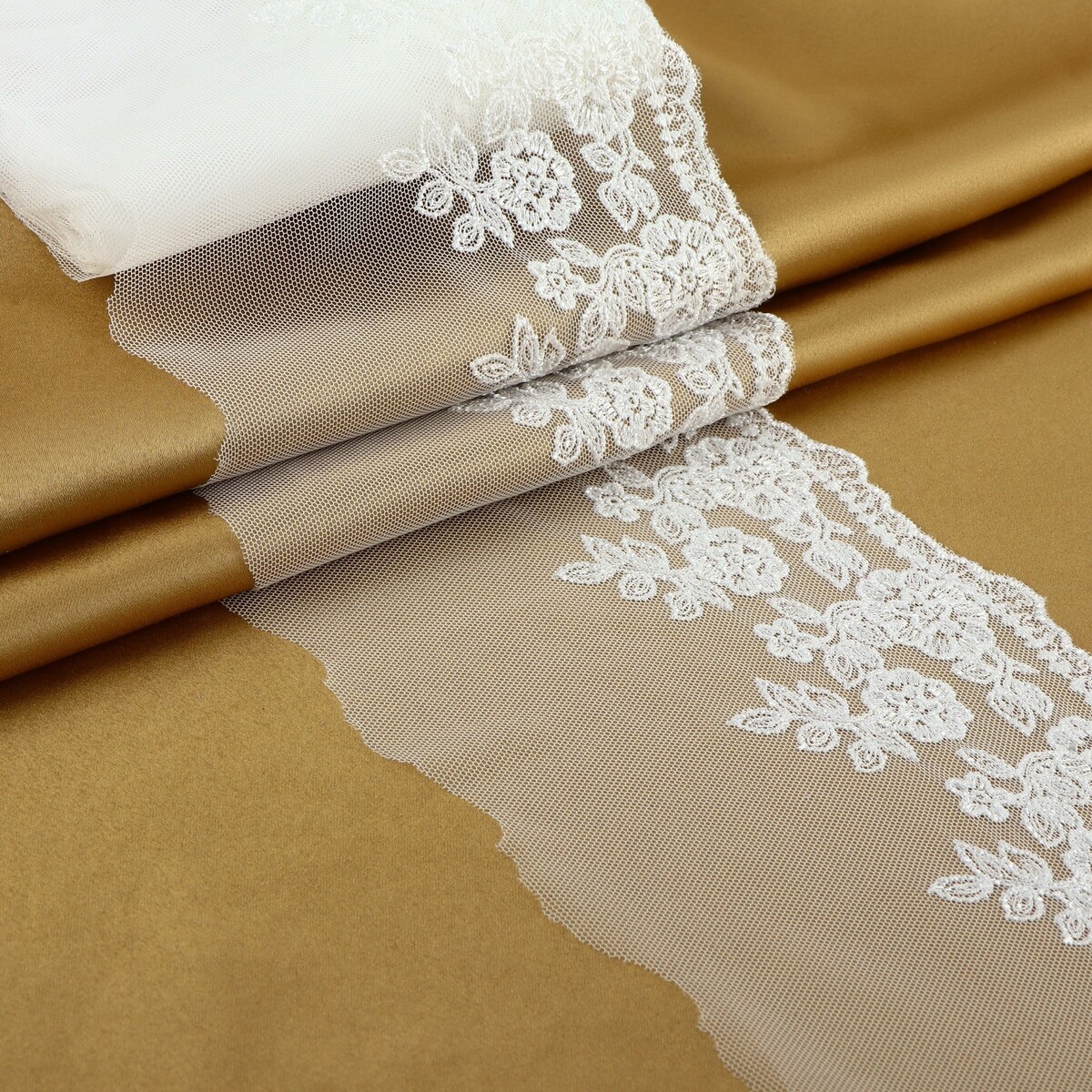 Кружево на сетке, 150 мм × 9 ± 0,5 м, цвет белый ifratti одеяло кружево в009см