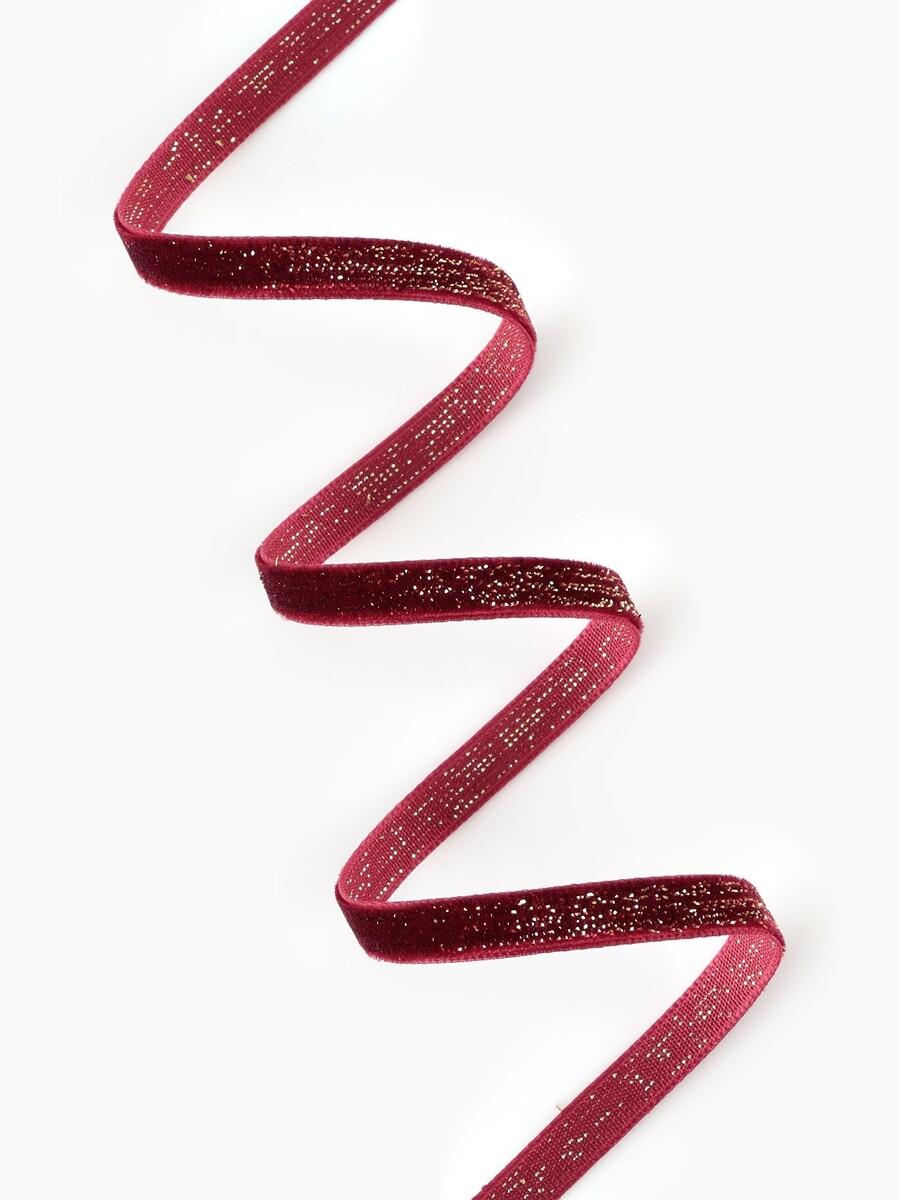 

Лента бархатная, с золотым люрексом, 6 мм, 18±1 м, бордовая №46, Бордовый;золотистый