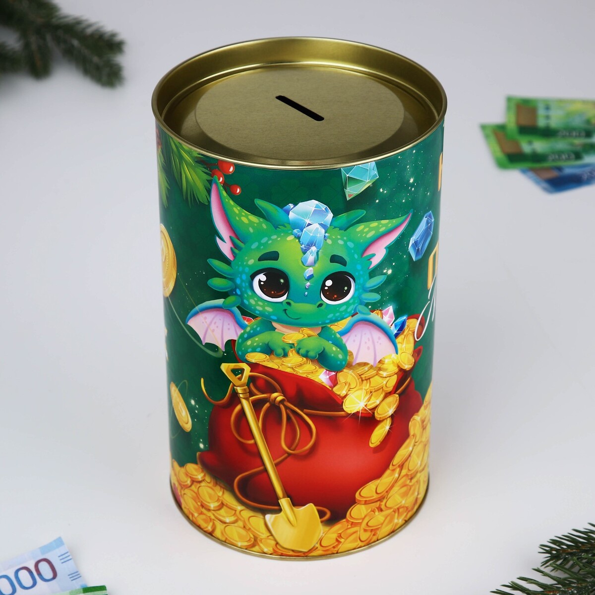 

Копилка xxl новогодняя, Зеленый;золотистый