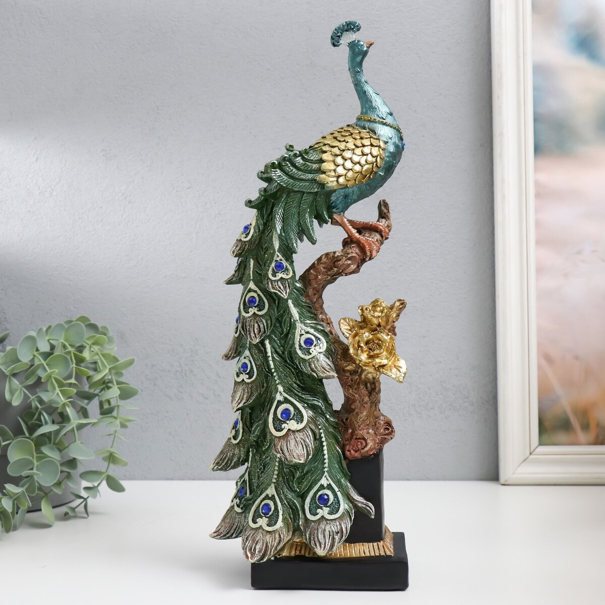 Сувенир полистоун сувенир полистоун павлин с зелёными перьями сердцами сапфир на коряге 32х14х20 5 см
