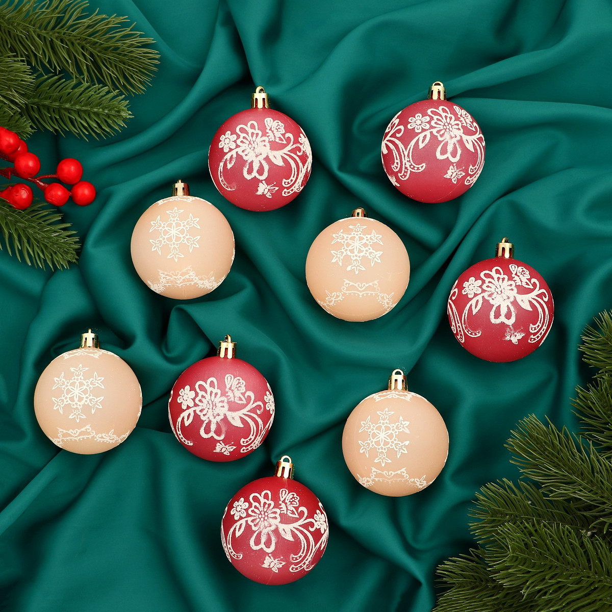 

Ёлочные игрушки, Разноцветный;красный;бежевый