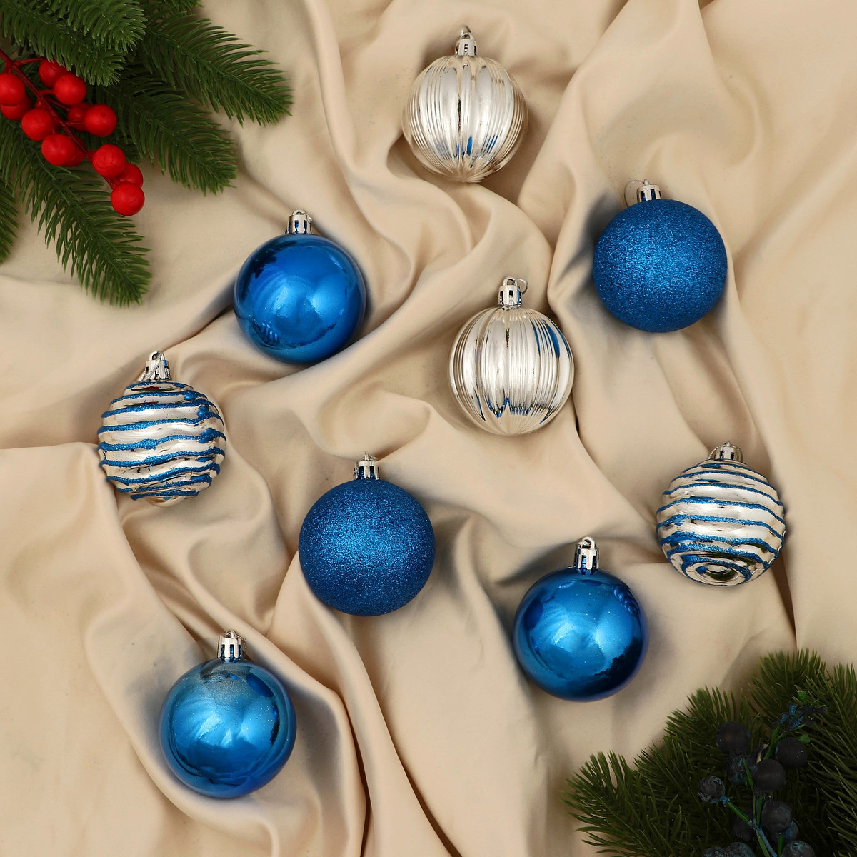 

Ёлочные игрушки, Разноцветный;серебристый;синий