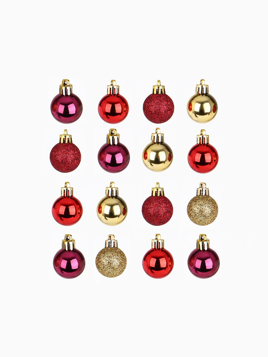 

Шары елочные новогодние, пластик, d=3 см, 16 шт., винные, золотой, красный, Золотистый;красный