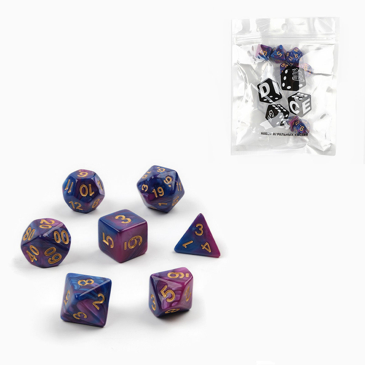 

Кубики - дайсы для днд, набор 7 шт., Синий;розовый