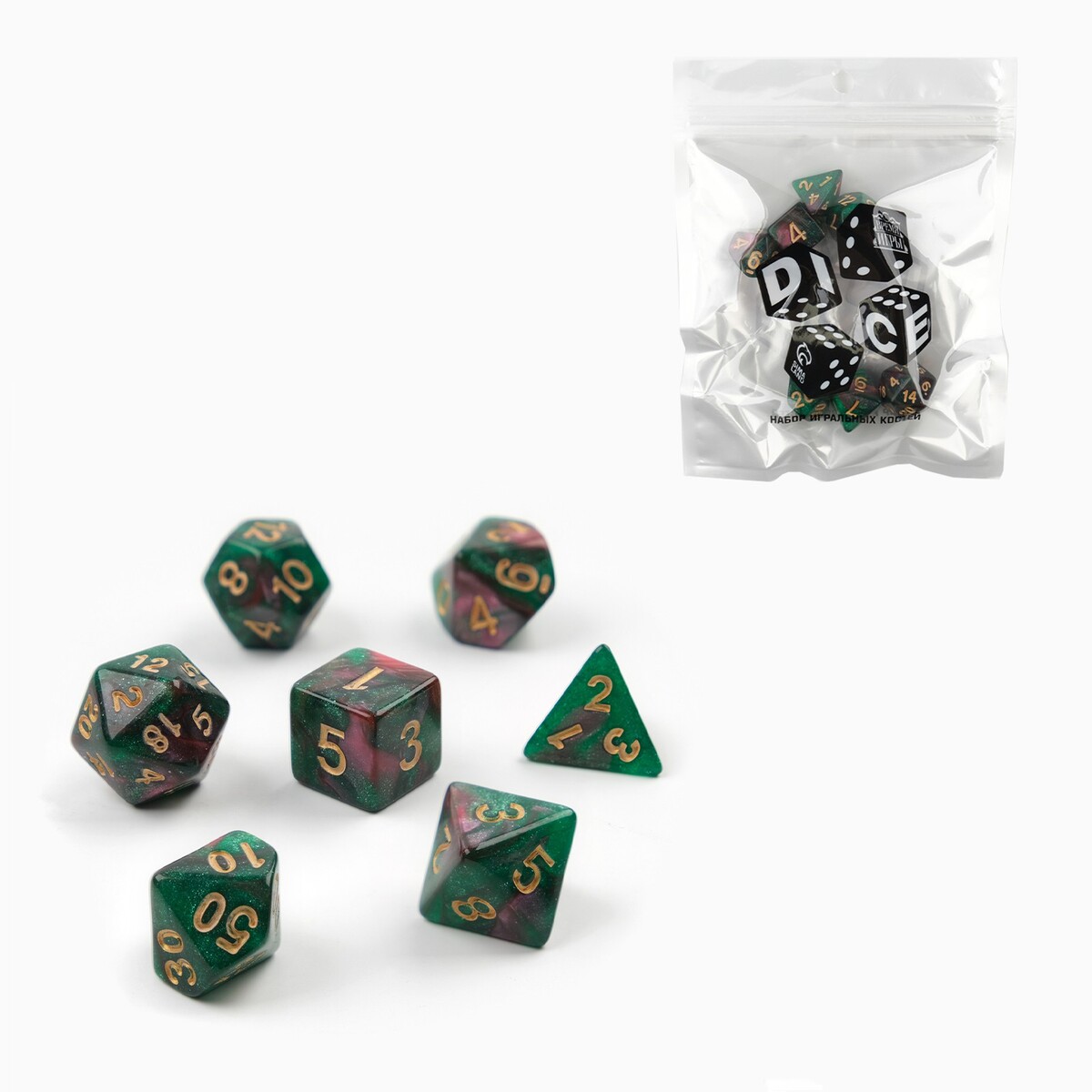 Набор кубиков для d&d (dungeons and dragons, днд) Время игры, цвет зеленый 05583856 - фото 1