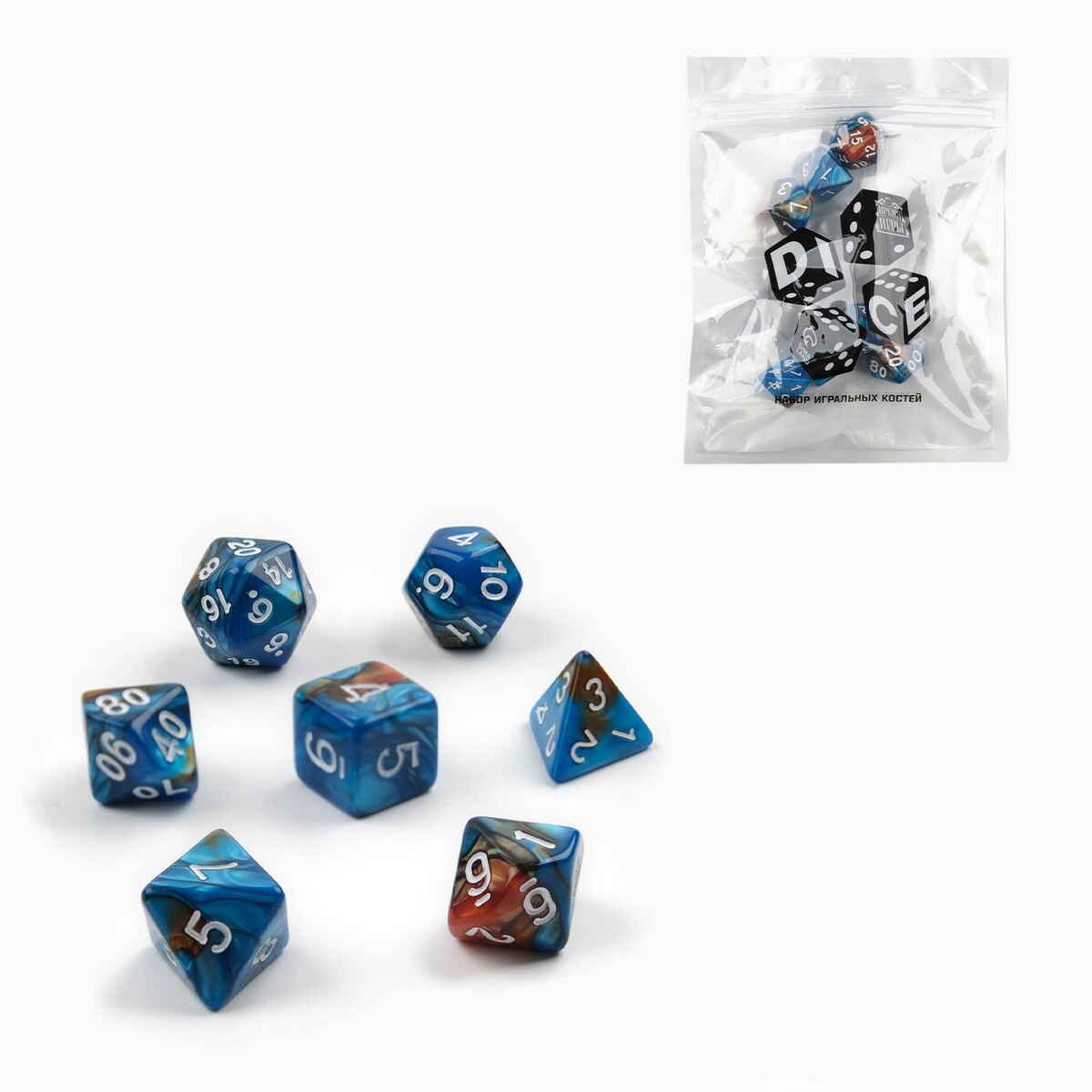 Набор кубиков для d&d (dungeons and dragons, днд) Время игры, цвет синий 05584222 - фото 1