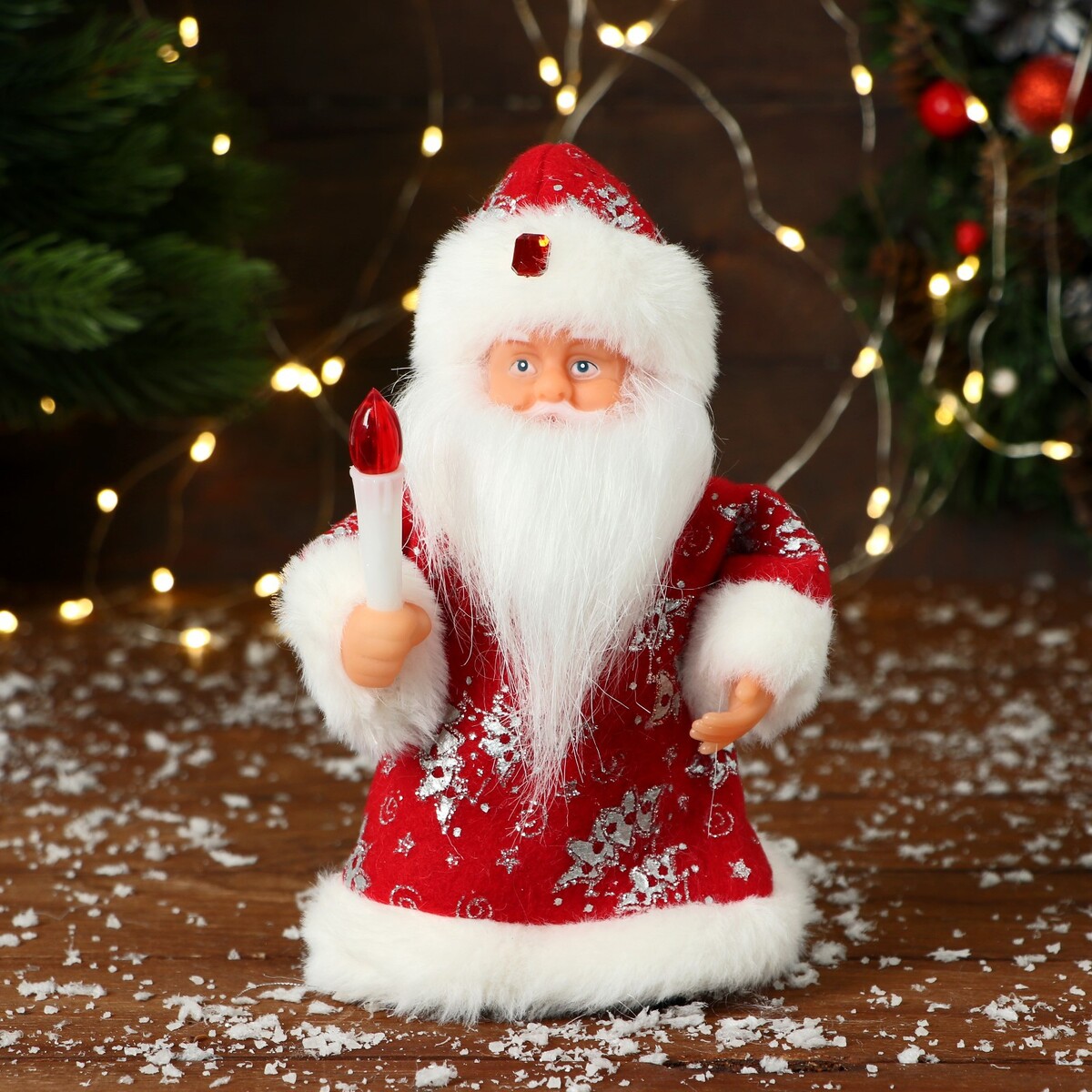 Дед мороз дед мороз в узорчатой шубке с ёлочкой 19 см коричнево красный