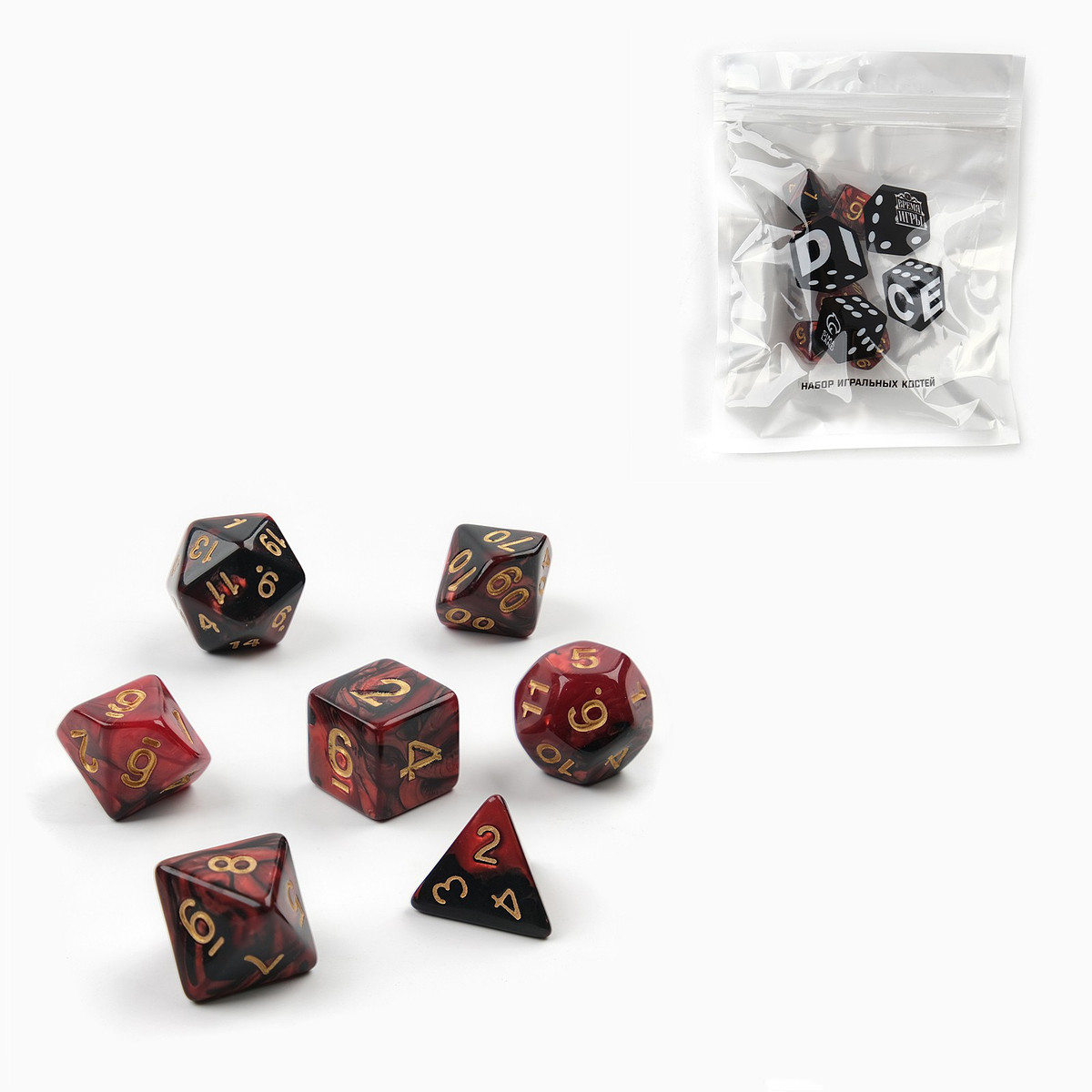 

Кубики - дайсы для днд, набор 7 шт., Черный;красный