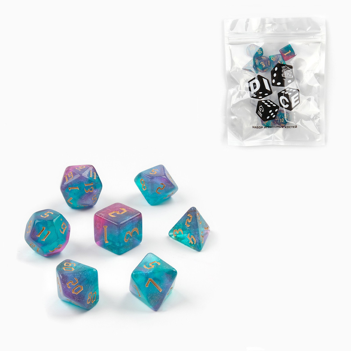 

Кубики - дайсы для днд, набор 7 шт., Голубой;розовый