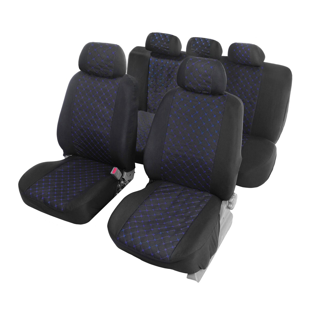 Чехлы на сиденья в автомобиль torso premium 11 предметов, синяя строчка авточехлы torso premium 11 предметов кожа pu