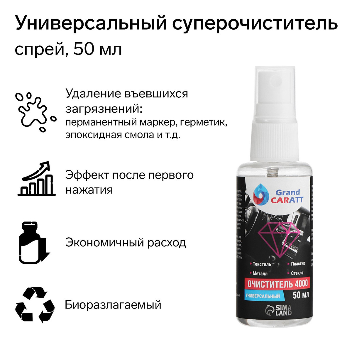 

Универсальный биоразлагаемый очиститель grand caratt 4000, триггер, 50 мл