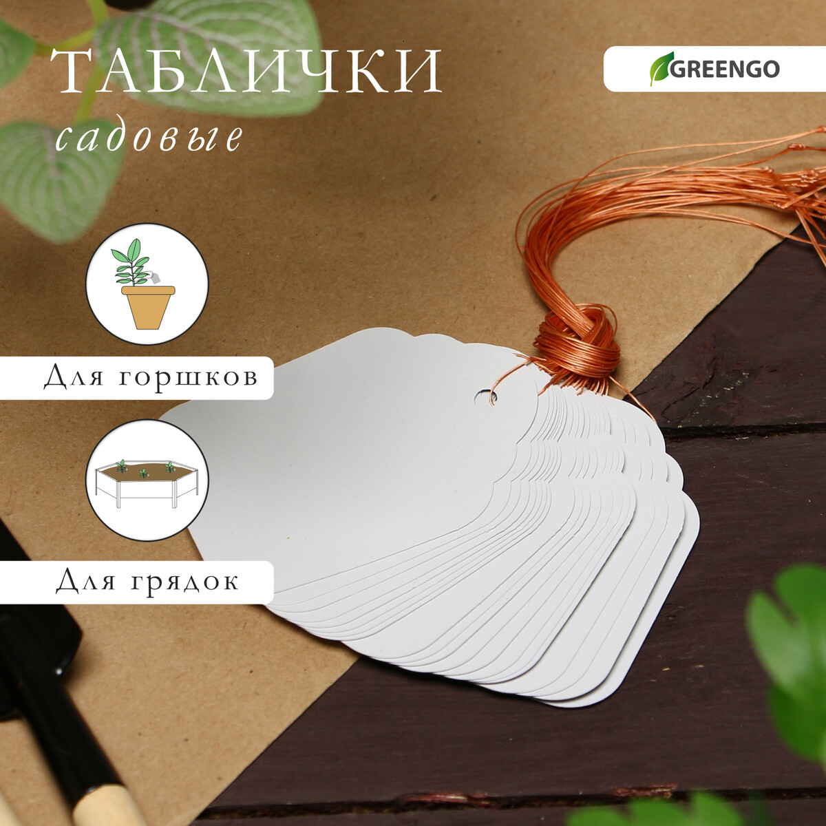 

Бирки садовые для маркировки, 6,5 × 5 см, набор 20 шт., пластик, белые, greengo
