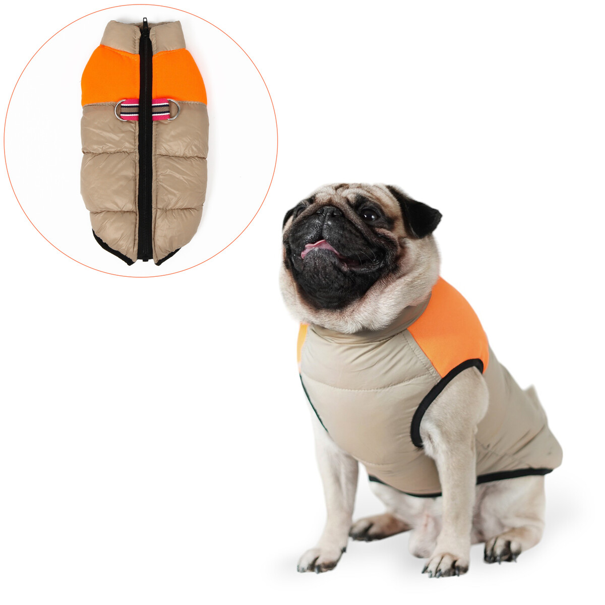 Куртка для собак на молнии, размер 8 (дс 23 см, ог 30, ош 22 см), бежевая с оранжевым куртка оверсайз на натуральном пуху бежевая glvr