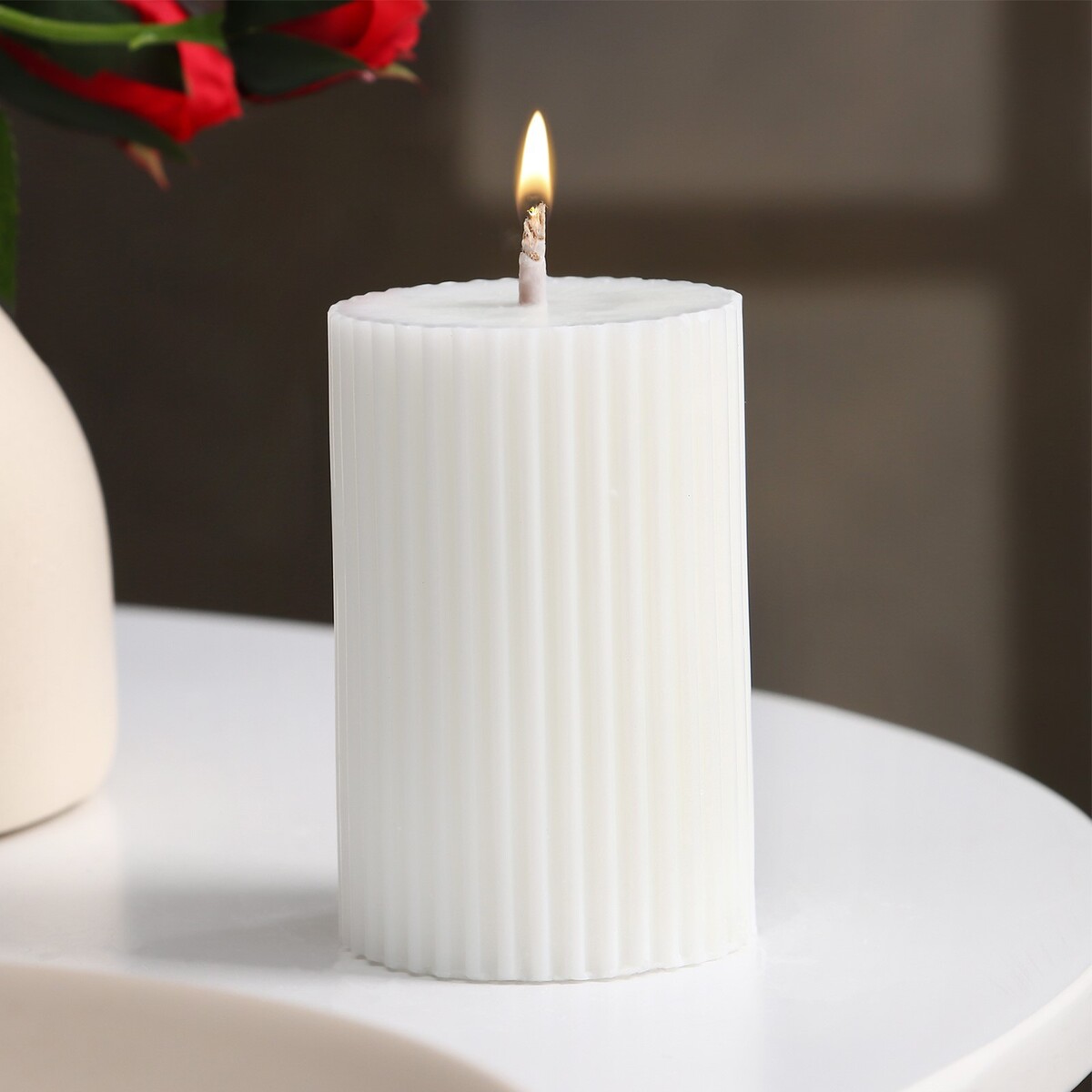 Свеча-цилиндр с гранями, 5х7,5 см, белая, 6 ч свеча декоративная тонкая с гранями 2х26см пальмовый воск белая 2 ч