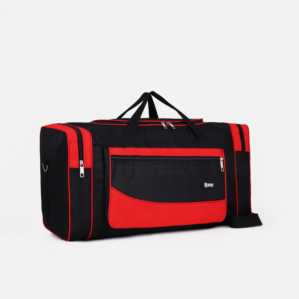 Сумка дорожная, 3 отдела на молниях, наружный карман, длинный ремень, цвет черный/красный сумка дорожная на молнии наружный карман длинный ремень держатель для чемодана