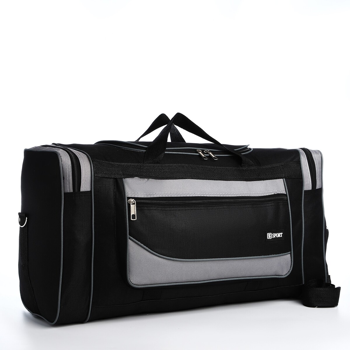 Сумка дорожная, 3 отдела на молниях, наружный карман, длинный ремень, цвет черный/серый ремень для сумки textura серый