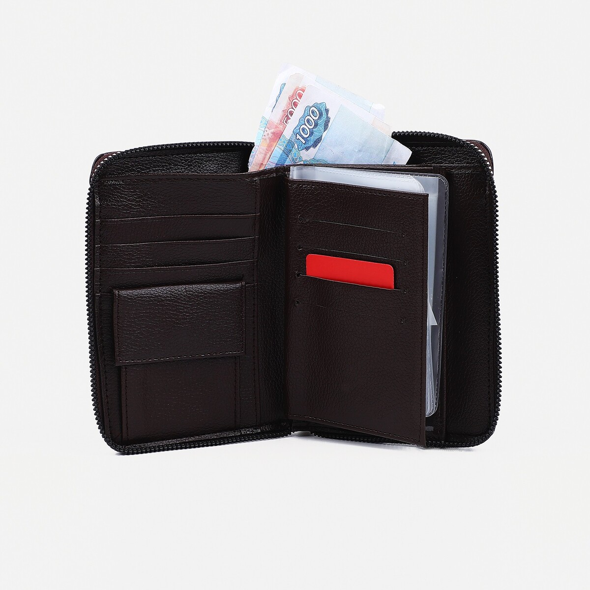 Портмоне на кнопке 3 в 1 для автодокументов и паспорта, цвет коричневый No brand 05590941 - фото 3
