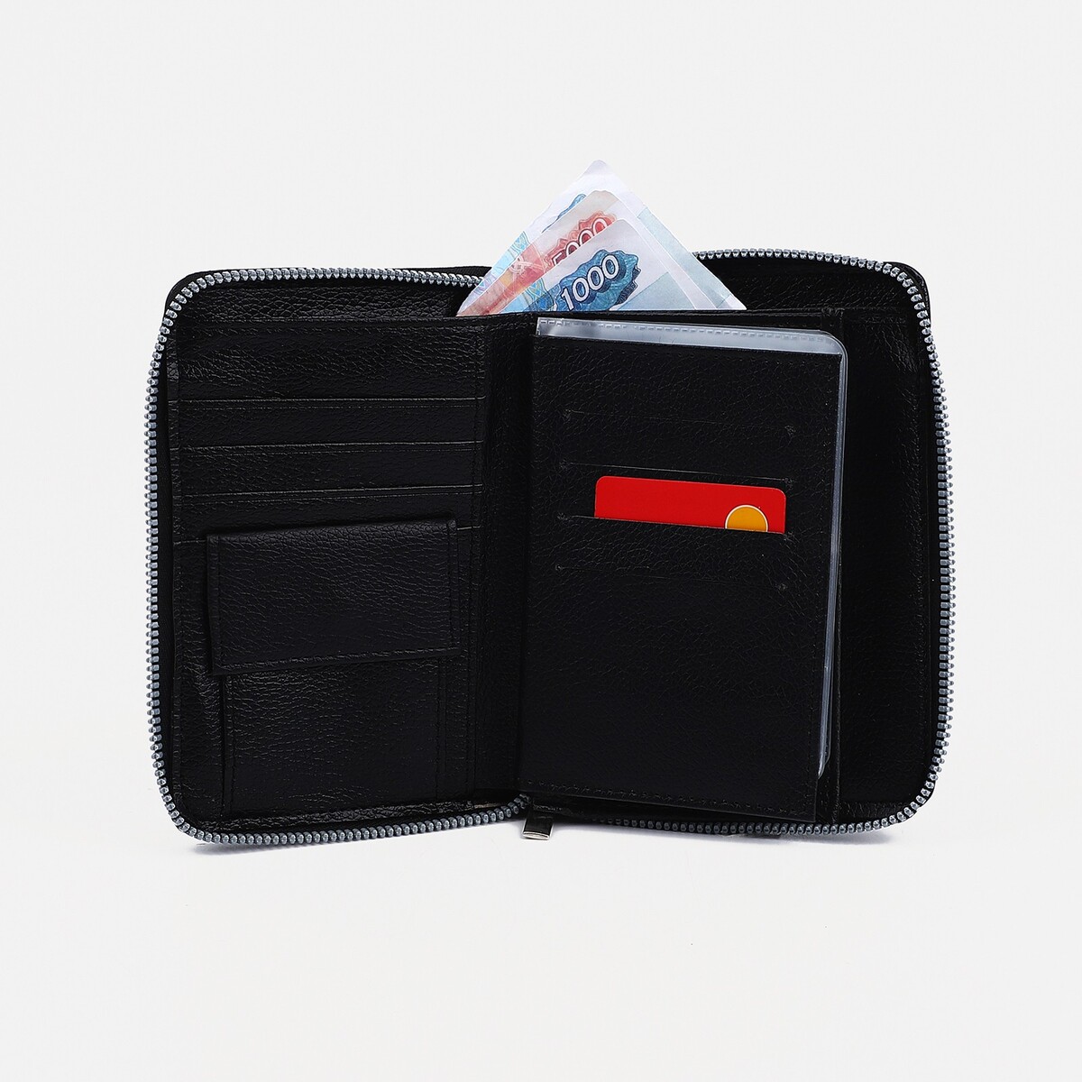 Портмоне на кнопке 3 в 1 для автодокументов и паспорта, цвет черный No brand 05590962 - фото 4