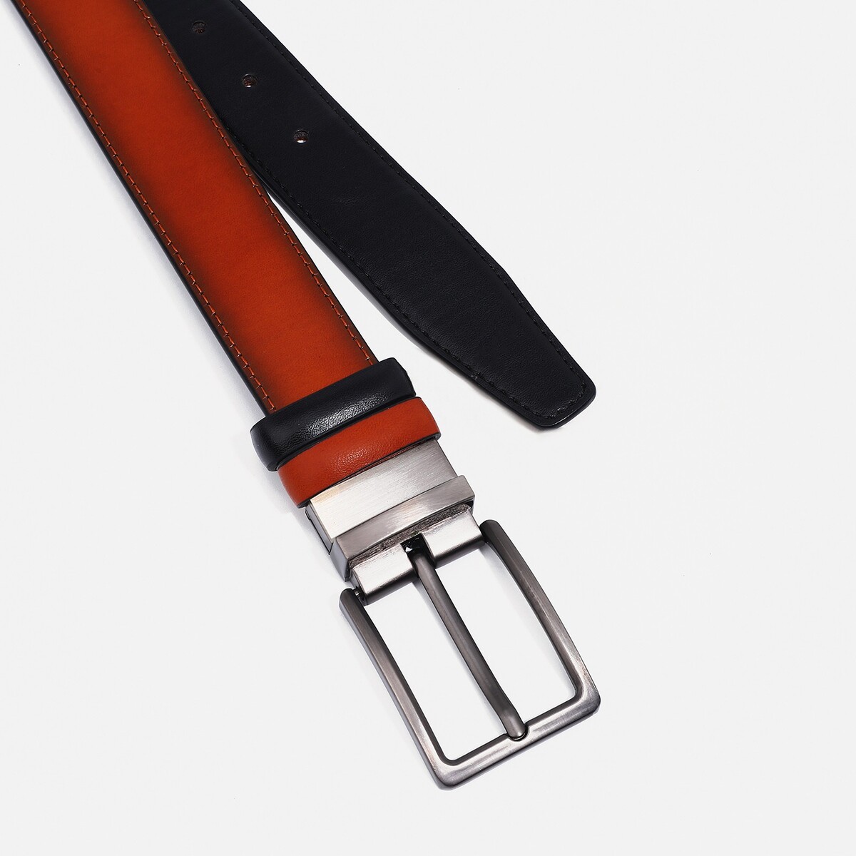 фото Ремень мужской, ширина 3,5 см, винт, пряжка металл, цвет черный/рыжий no brand