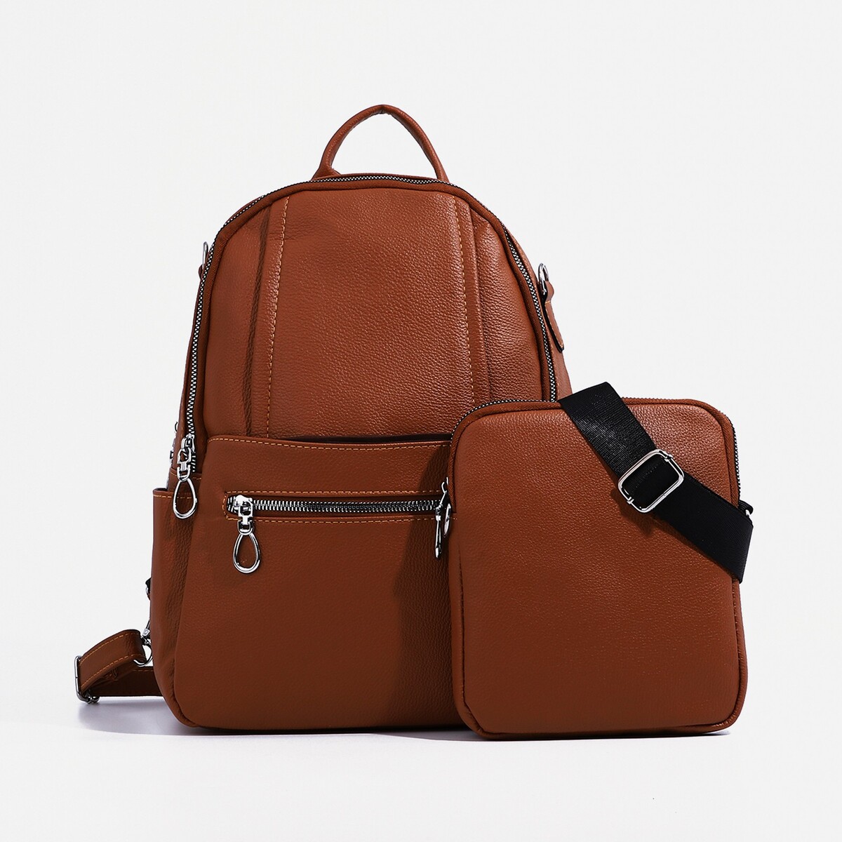 Рюкзак женский из искусственной кожи на молнии, 4 кармана, сумка, цвет коричневый рюкзак школьный из текстиля на молнии 3 кармана пенал коричневый оранжевый