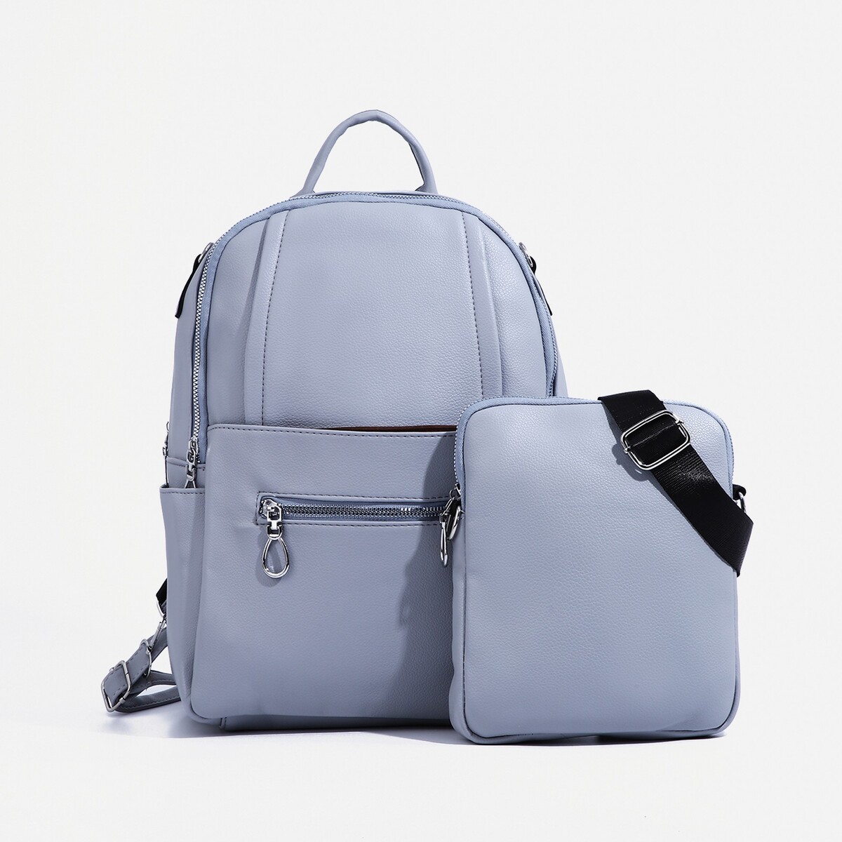 Рюкзак женский из искусственной кожи на молнии, 4 кармана, сумка, цвет серо-голубой мат для резки двусторонний 90 × 60 см а1 серо голубой
