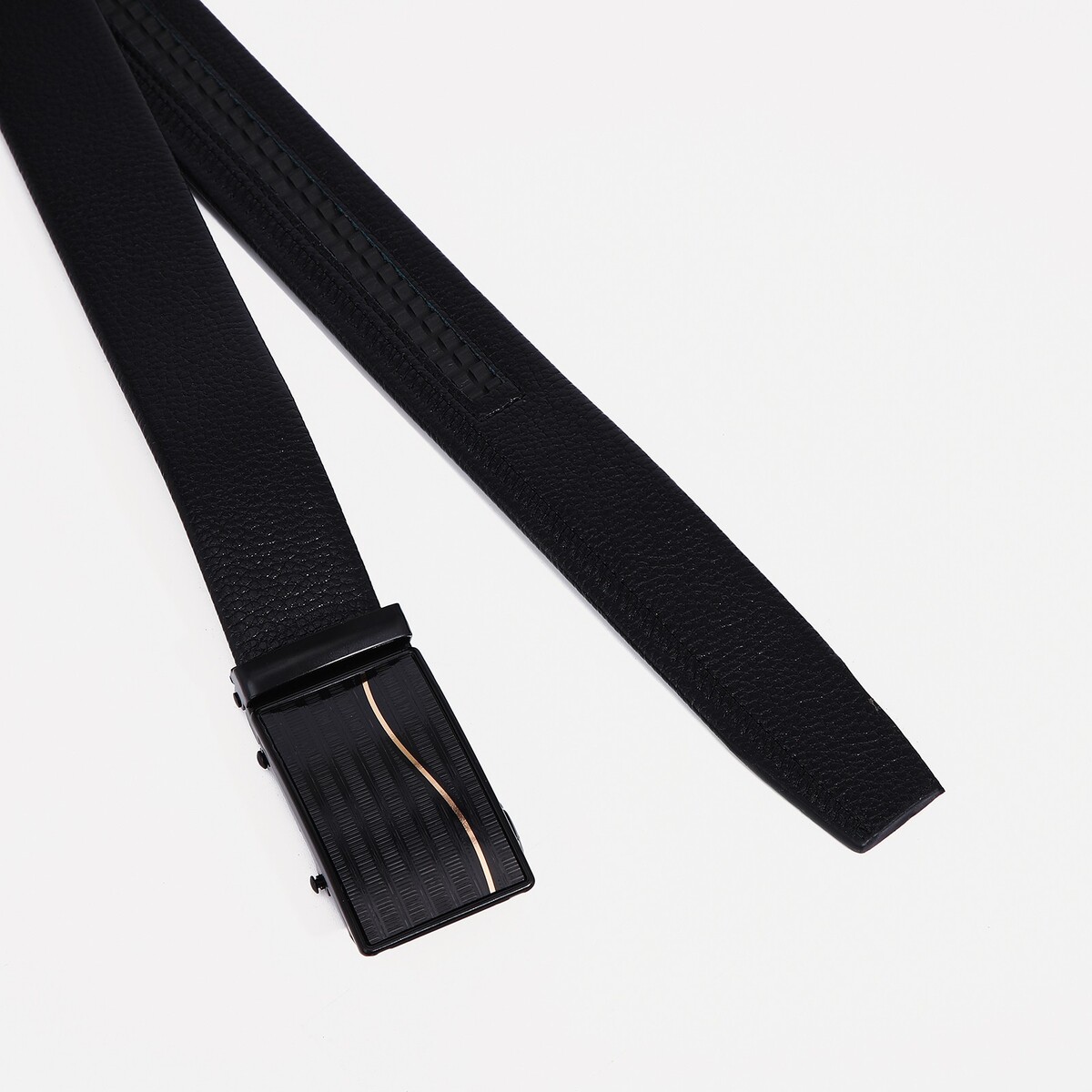 фото Ремень мужской, ширина 3,5 см, автомат, пряжка темный металл, цвет черный no brand