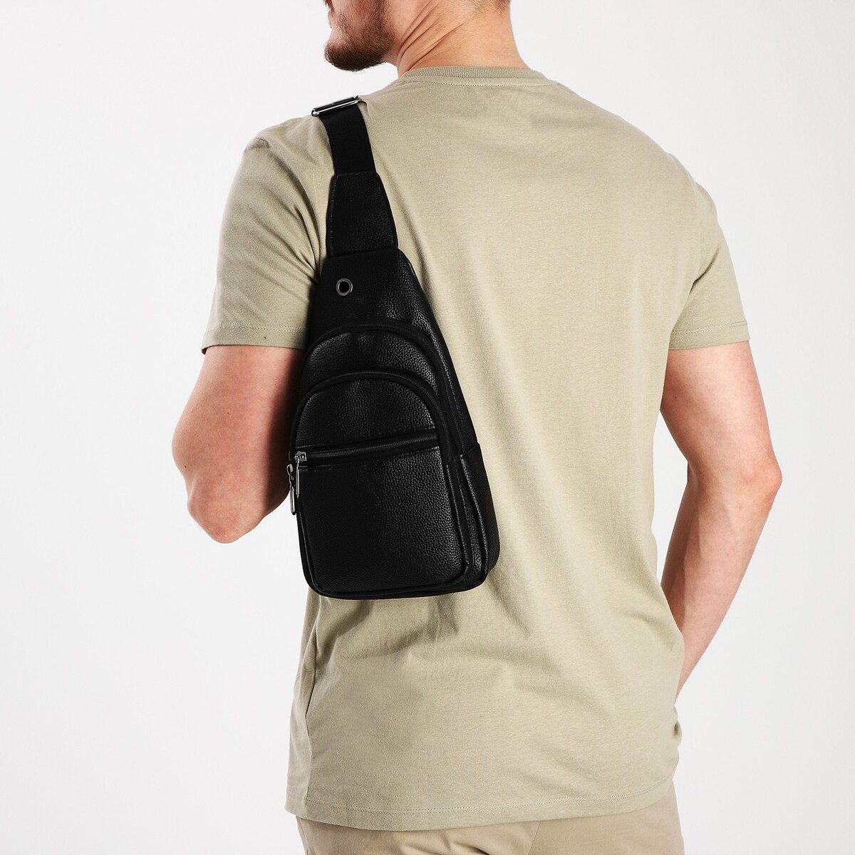 Сумка слинг мужская, искусственная кожа, отверстие для наушников, цвет черный сумка слинг мужская из текстиля отверстие для наушников зеленый