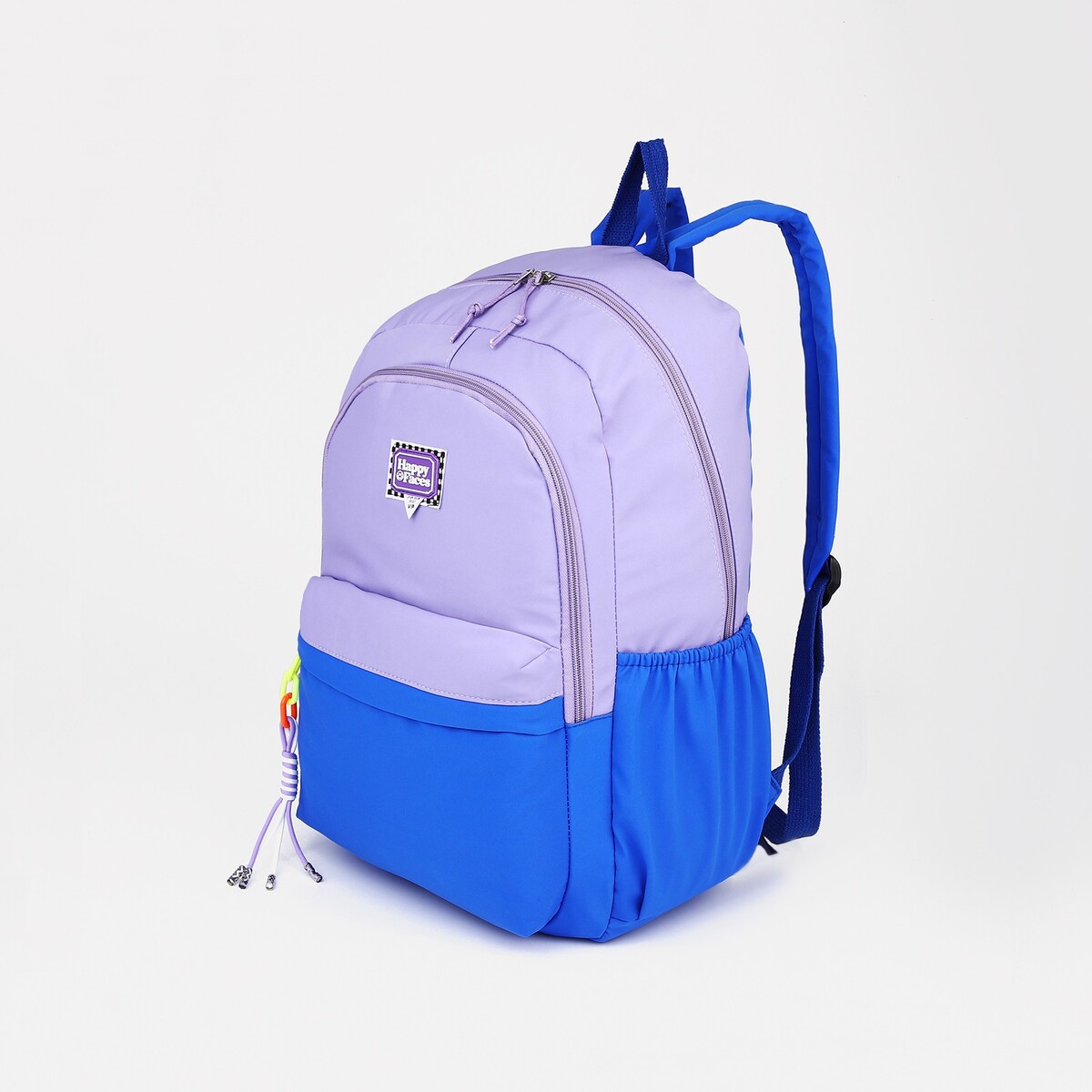 Рюкзак на молнии, 4 наружных кармана, цвет сиреневый/синий