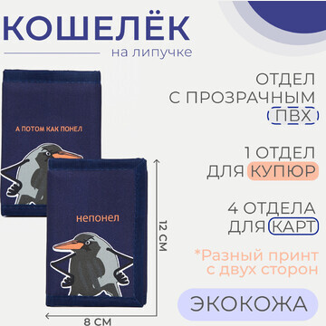 Кошелек на липучке, цвет синий