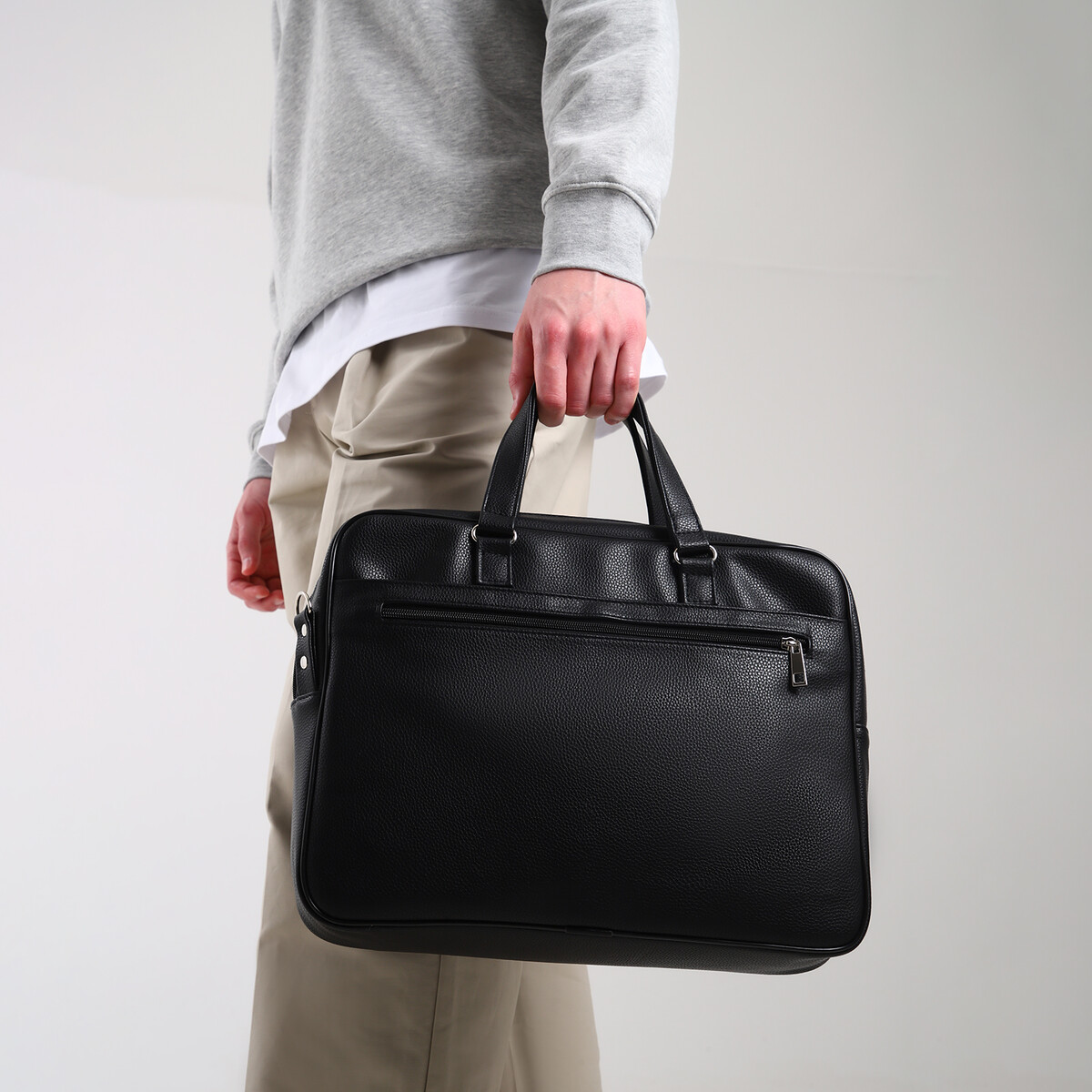 Сумка деловая на молнии textura, 2 наружных кармана, цвет черный сумка деловая на молнии 2 наружных кармана
