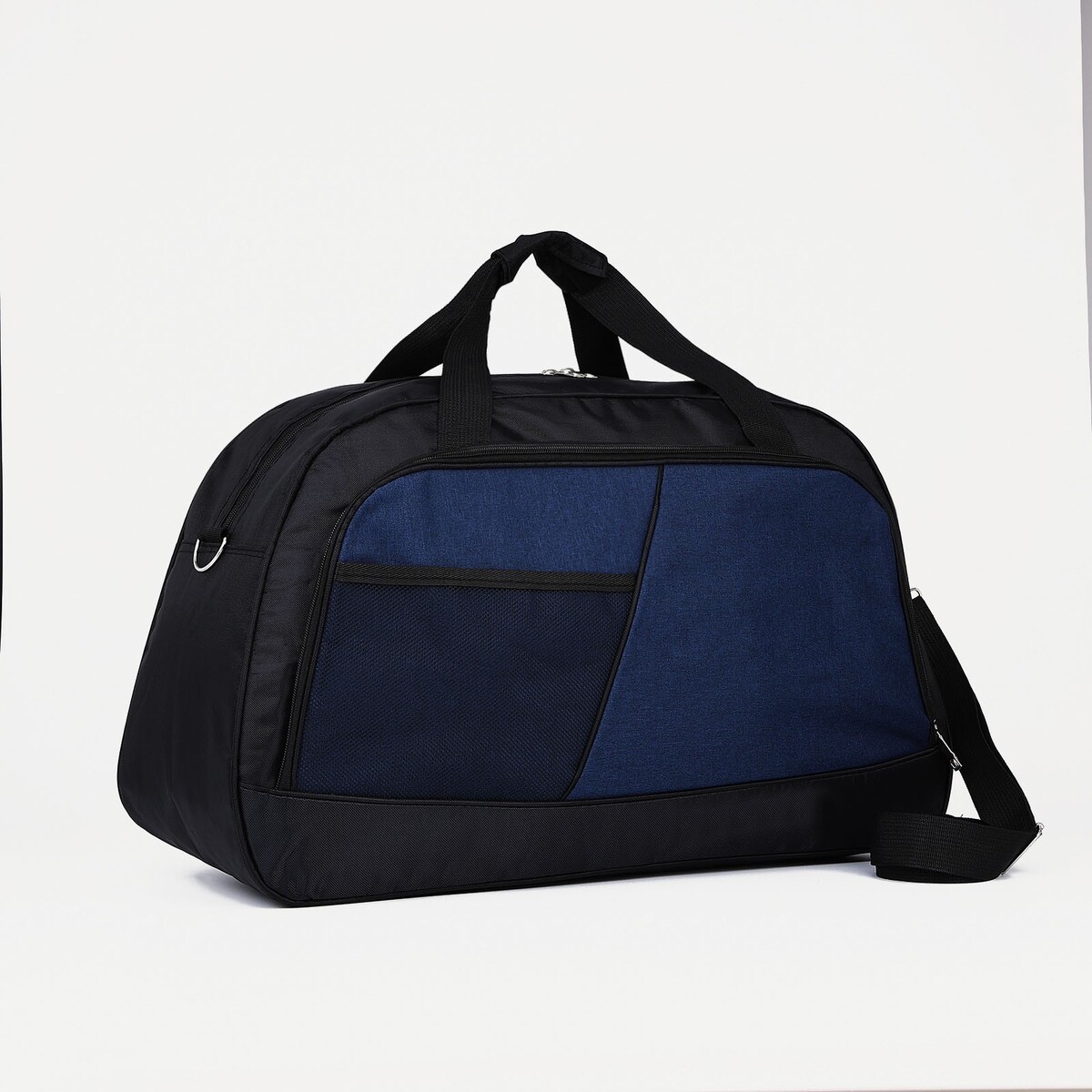 Сумка дорожная на молнии, 2 наружных кармана, длинный ремень, цвет черный/синий сумка спортивная на молнии 2 наружных кармана длинный ремень